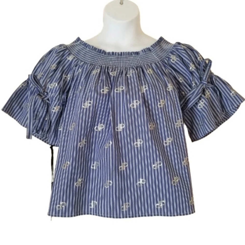 PINKO Blue Striped Sequins Top Women's Size 10